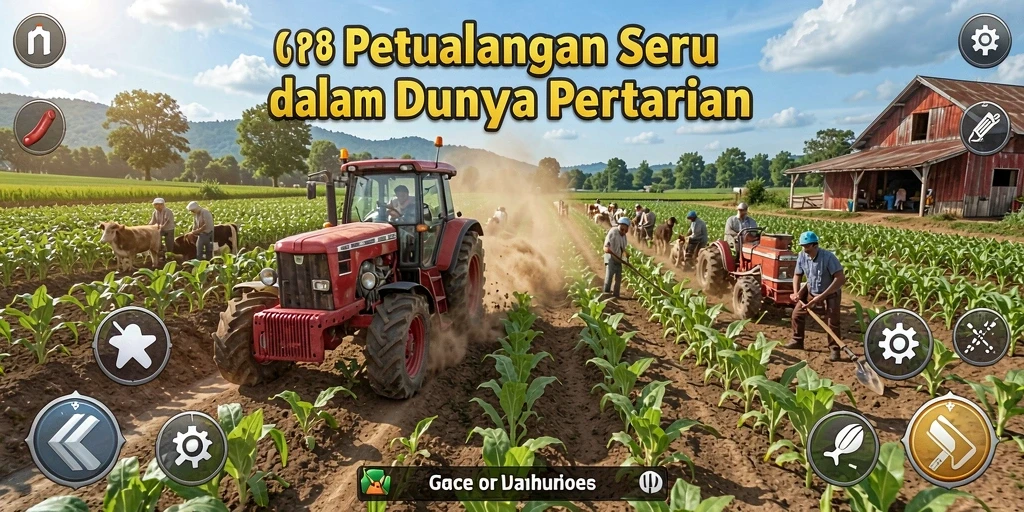 Tampilan gameplay 6RT yang memukau saat bertani di ladang.
