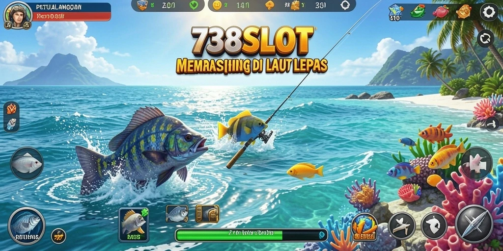 Tampilan gameplay seru saat memancing ikan besar di 738SLOT.