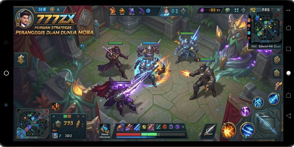 Screenshot utama 777ZX menampilkan aksi seru dalam pertempuran MOBA.