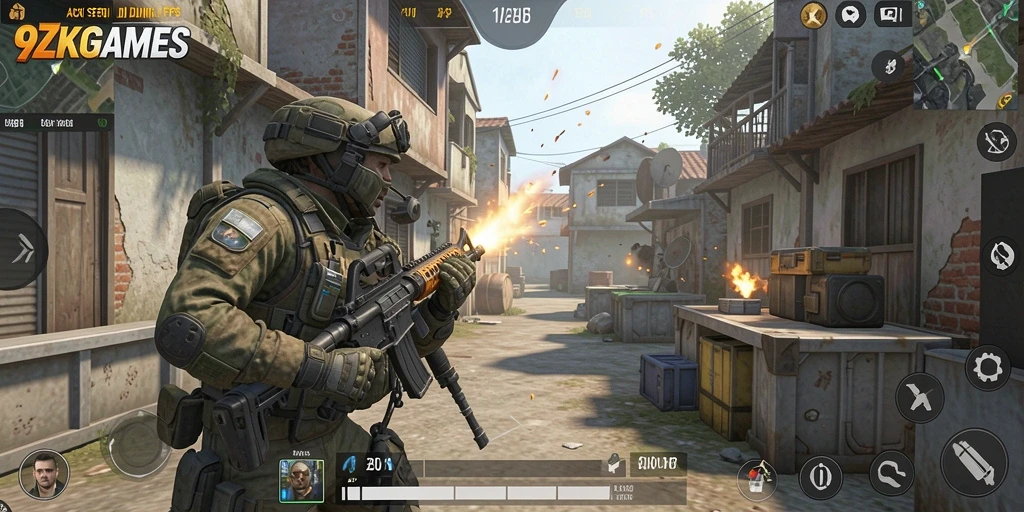 Gameplay seru di 9ZKGAMES dengan pertempuran FPS menegangkan.