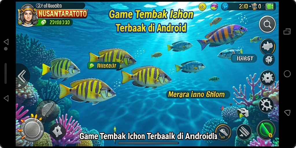 Screenshot gameplay NUSANTARATOTO menangkap ikan yang berwarna-warni.